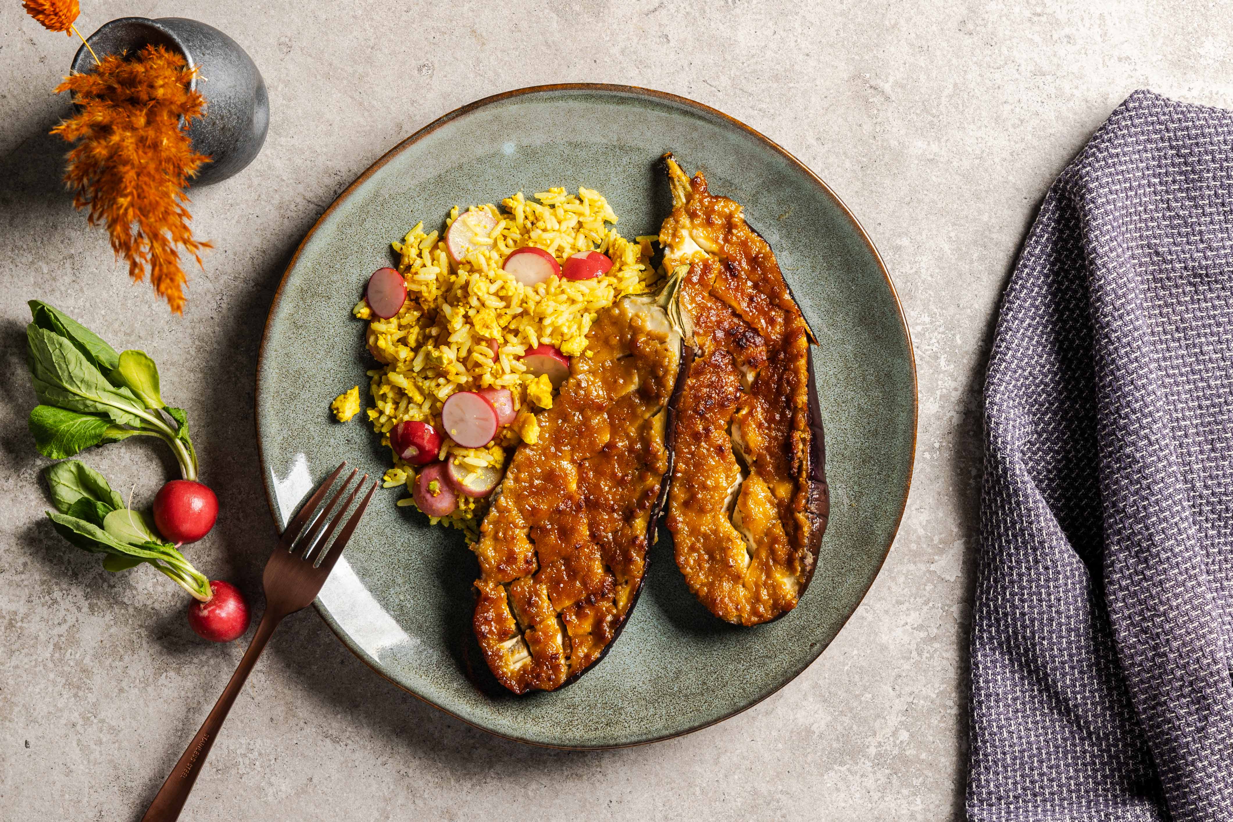 Aubergines met miso,